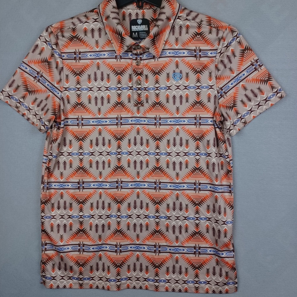 Rock & Roll Denim Mens M Polo Shirt Southwestern Aztec Geometric Western Print